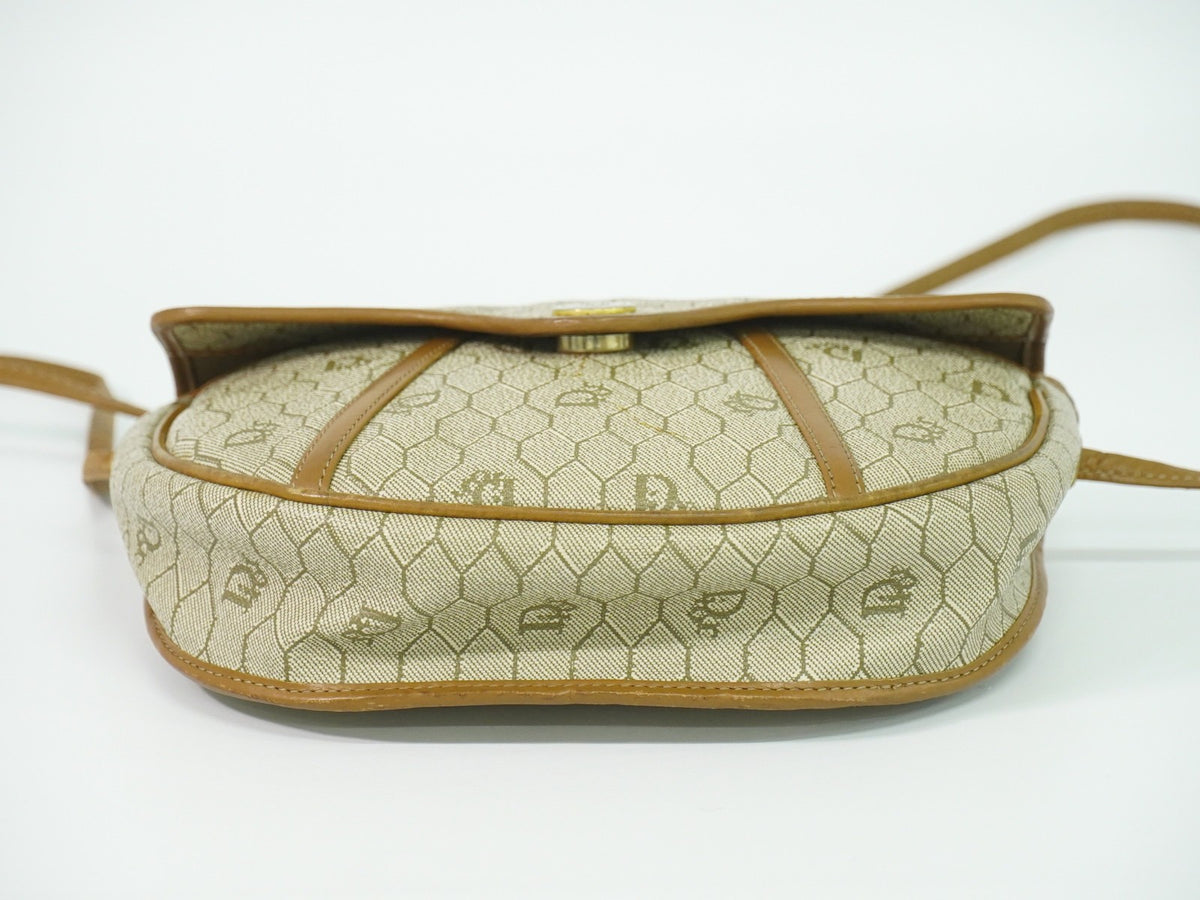 Christian Dior Vintage Honeycomb Canvas, Beige, Canvas, Shoulder Bag