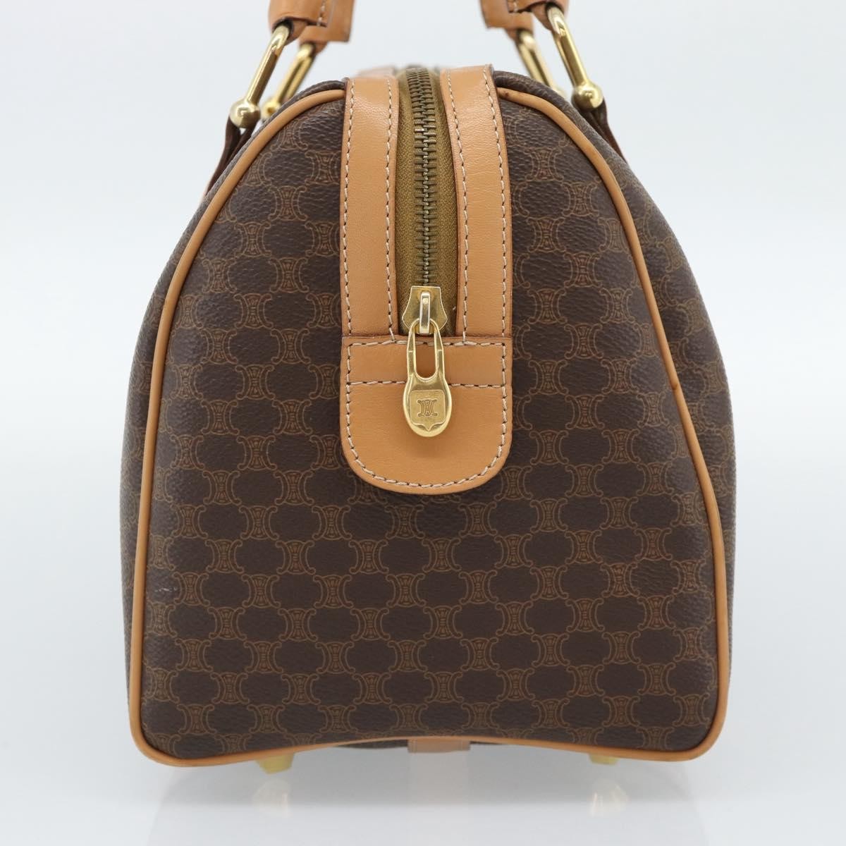 Celine Vintage Boston Macadam Coated Canvas, Brown, PVC, Handbag