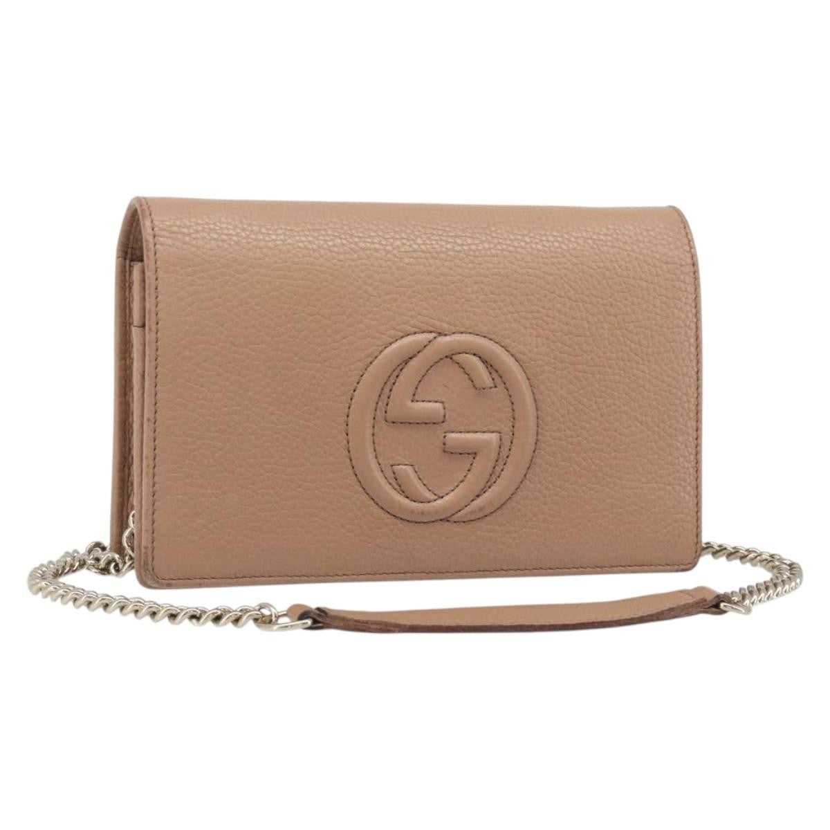 Gucci Soho Wallet on Chain Leather, Beige, Leather, Shoulder Bag