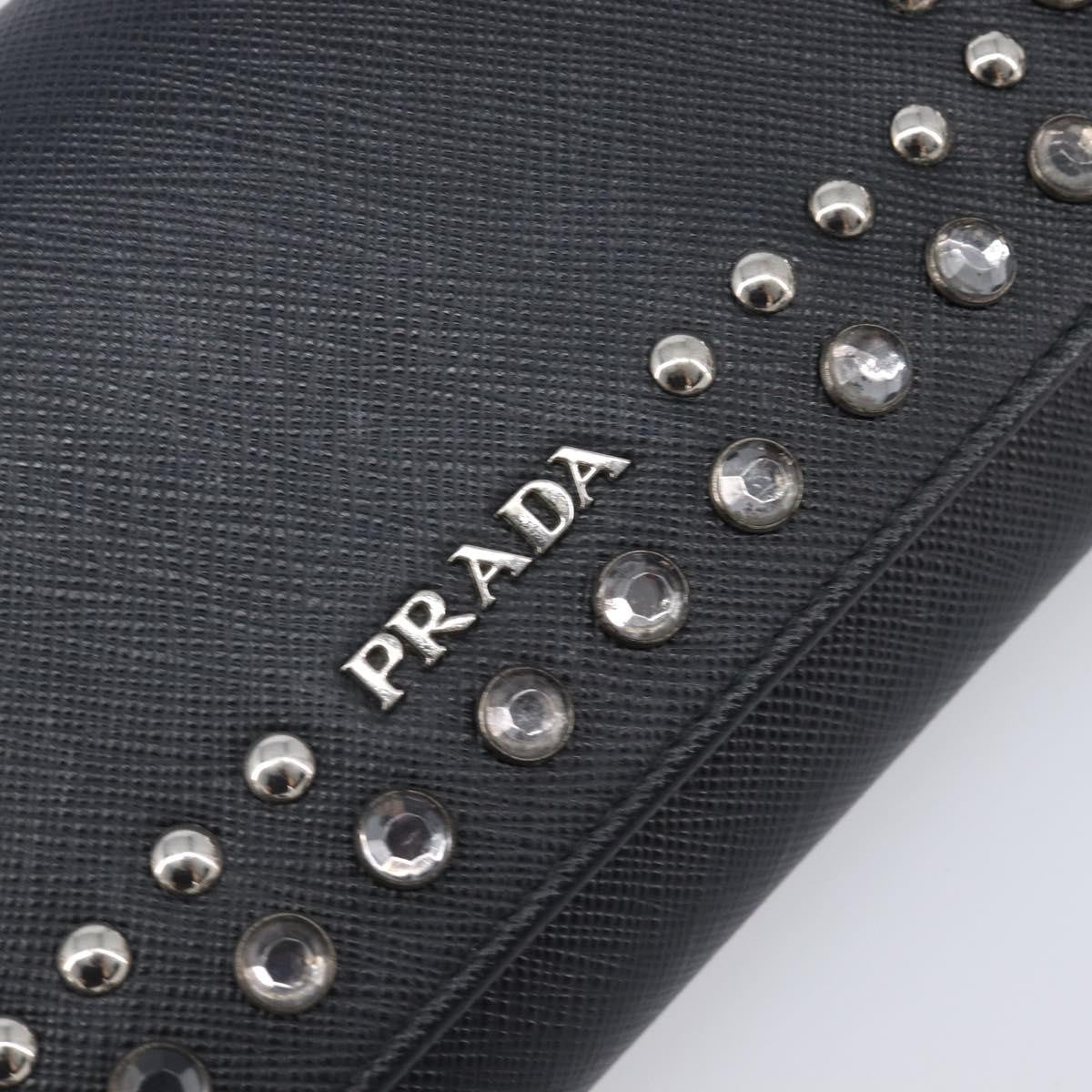 Prada Flap Studded Saffiano Leather, Black, Leather, Crossbody Bag