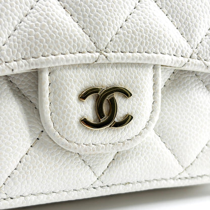 Chanel Classic Flap Card Holder Quilted Caviar, White, Calfskin, Card Holder
