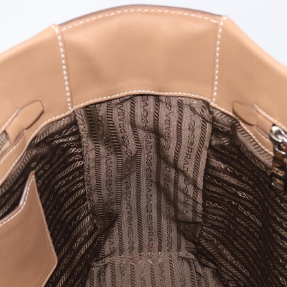 Prada Covered Strap Open City Calfskin, Beige, Leather, Tote Bag