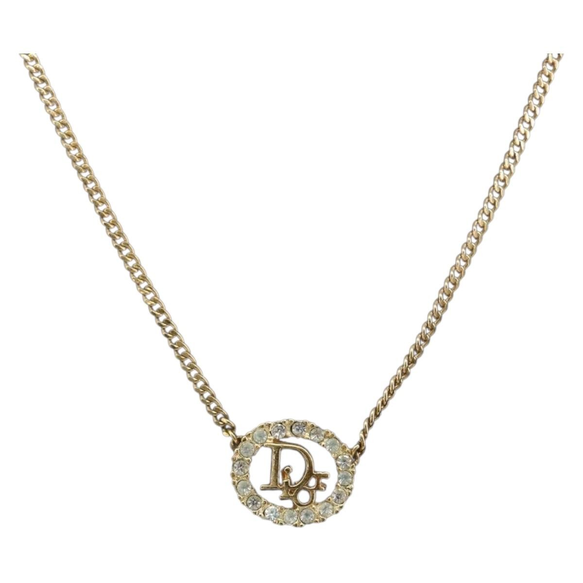 Christian Dior Vintage Logo Pendant Metal, Gold, Metal, Necklace