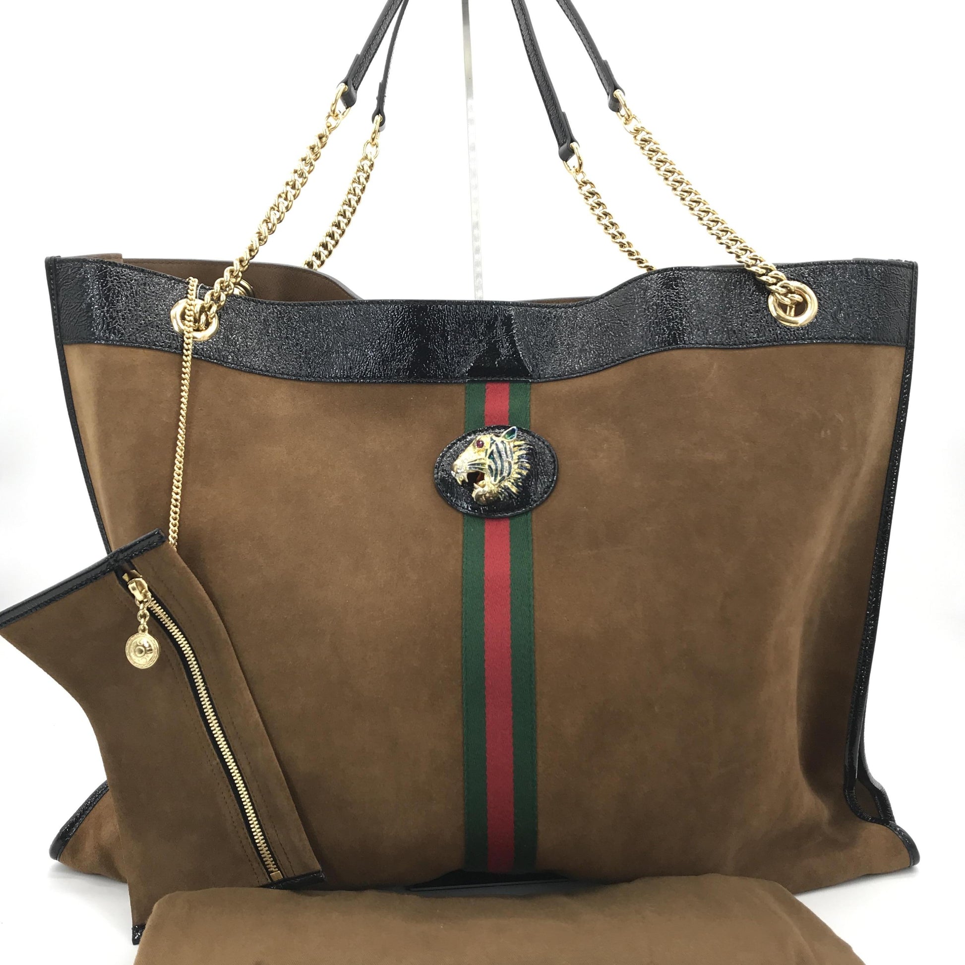 Gucci Rajah Chain Tote Suede, Brown, Suede, Tote Bag