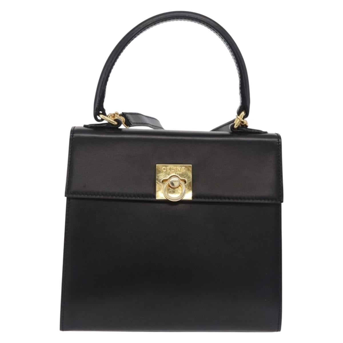 Celine Vintage Logo Top Handle Leather, Black, Leather, Handbag