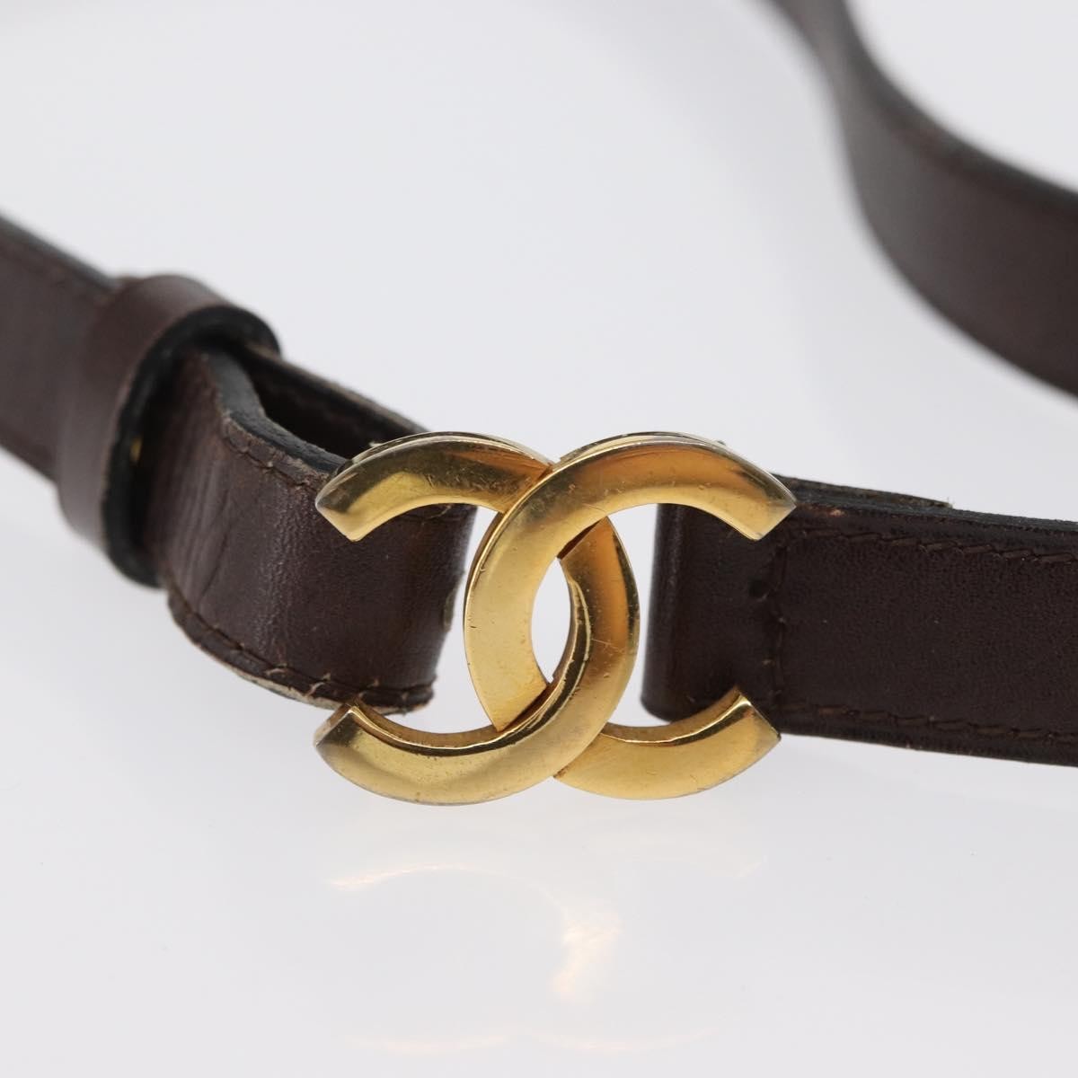 Chanel Vintage Double CC Leather, Brown, Leather, Belt