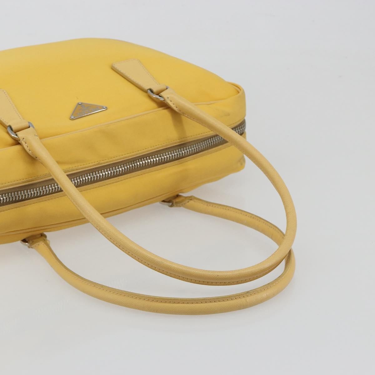 Prada Bauletto Tessuto with Saffiano Leather, Yellow, Canvas, Handbag