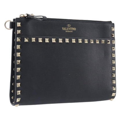 Valentino Garavani Rockstud Flat Wristlet Leather, Black, Leather, Clutch