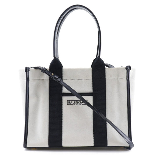 Balenciaga Navy, White, Canvas, handbag
