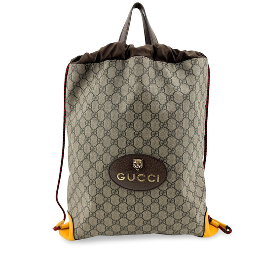 Gucci Neo Vintage Drawstring GG Coated Canvas, Brown, Canvas, Backpack
