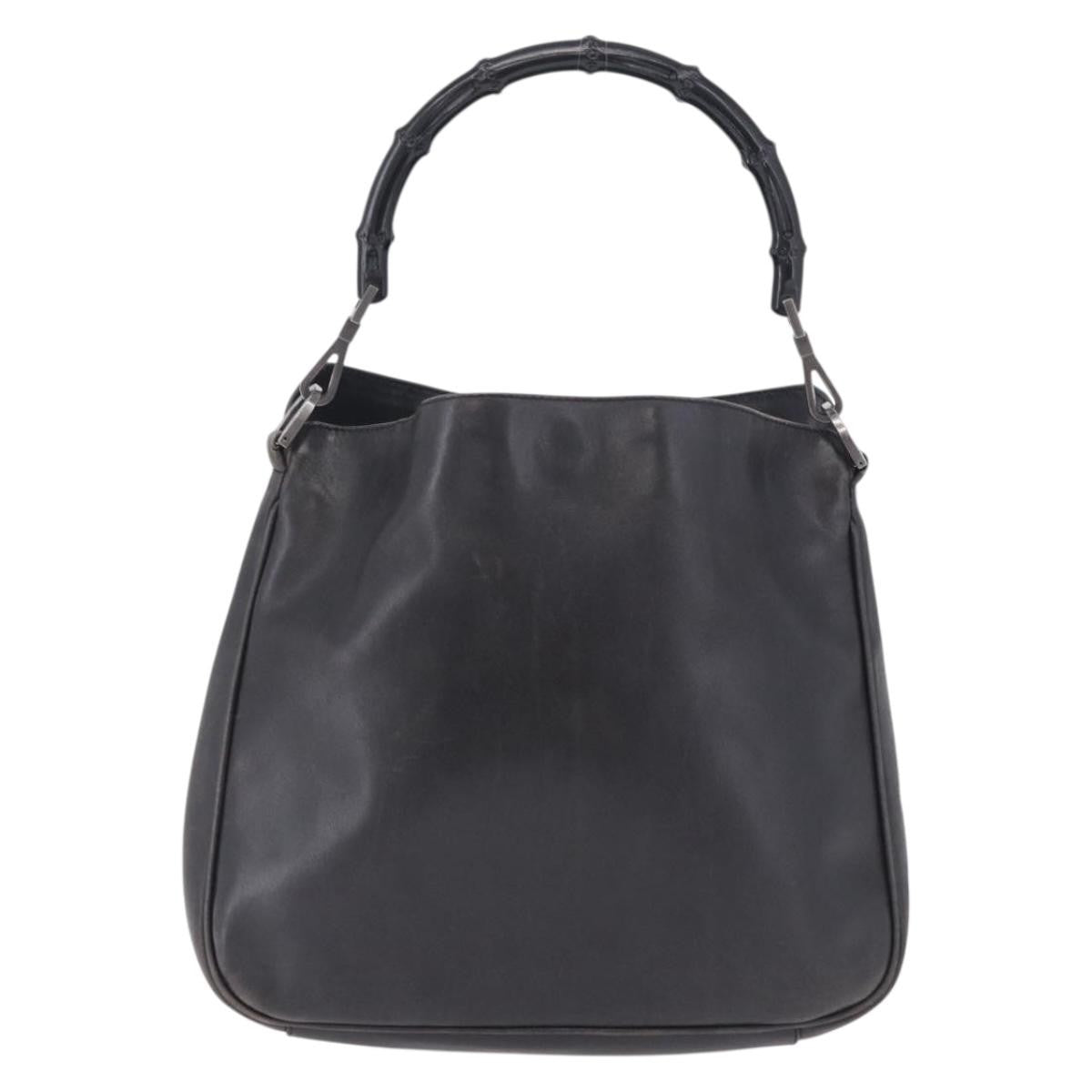 Gucci Vintage Bamboo Handle Open Hobo Leather, Black, Leather, Shoulder Bag