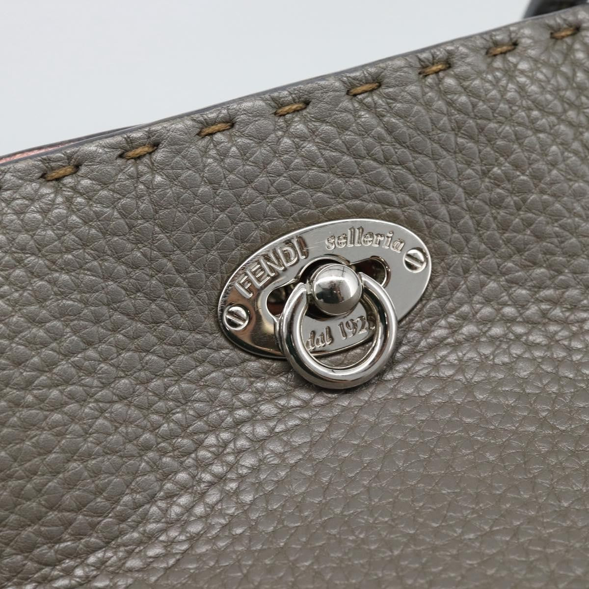 Fendi Selleria Carla Leather, Gray, Leather, Tote Bag