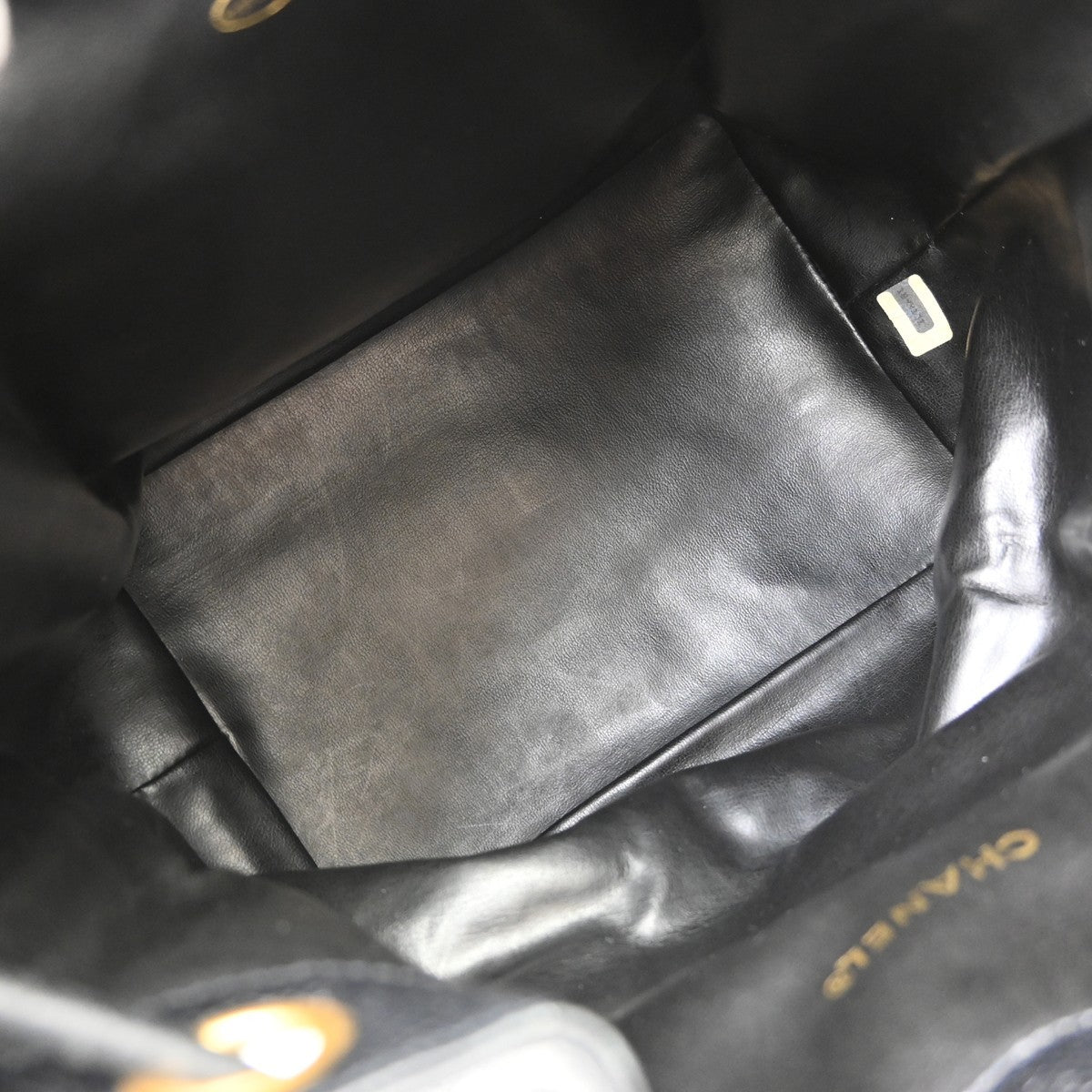 Chanel Vintage CC Drawstring Chain Leather, Black, Leather, Shoulder Bag