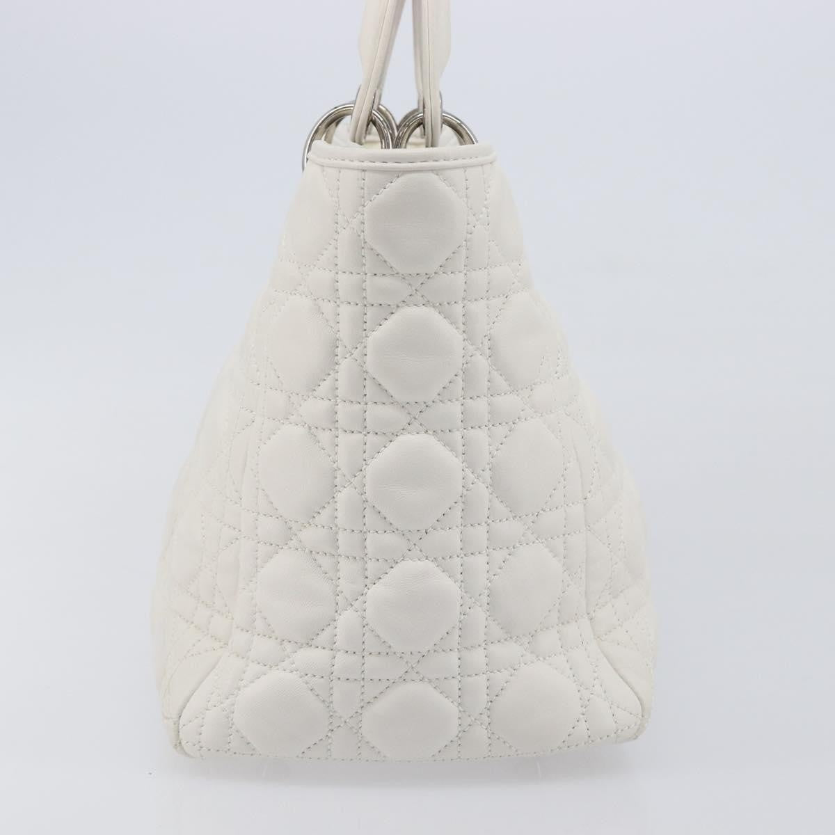 Christian Dior Lady Dior Cannage Quilt Lambskin, White, Leather, Handbag