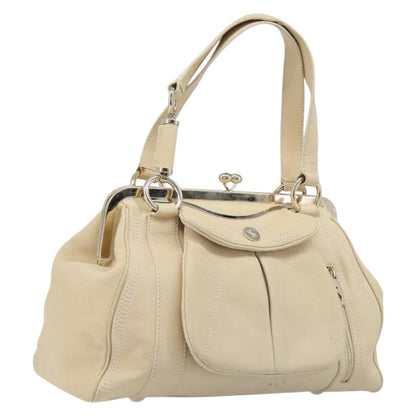 Celine Vintage Kisslock Frame Leather, Beige, Leather, Handbag