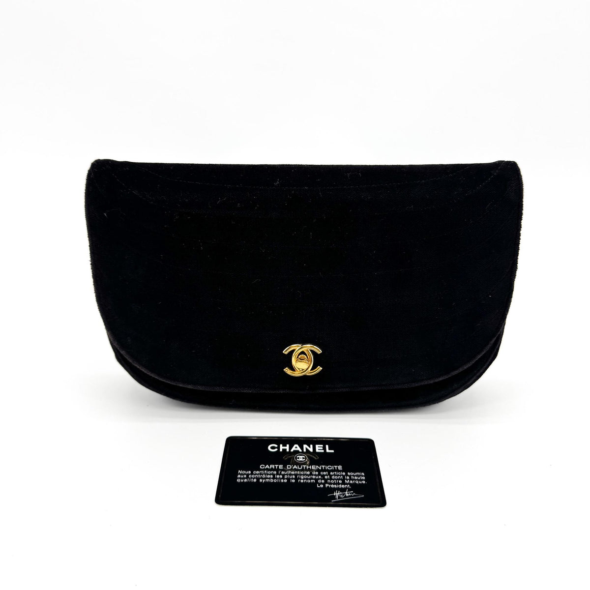Chanel CC Half Moon Clutch Quilted Velvet, Black, Velvet, Clutch