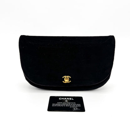 Chanel CC Half Moon Clutch Quilted Velvet, Black, Velvet, Clutch