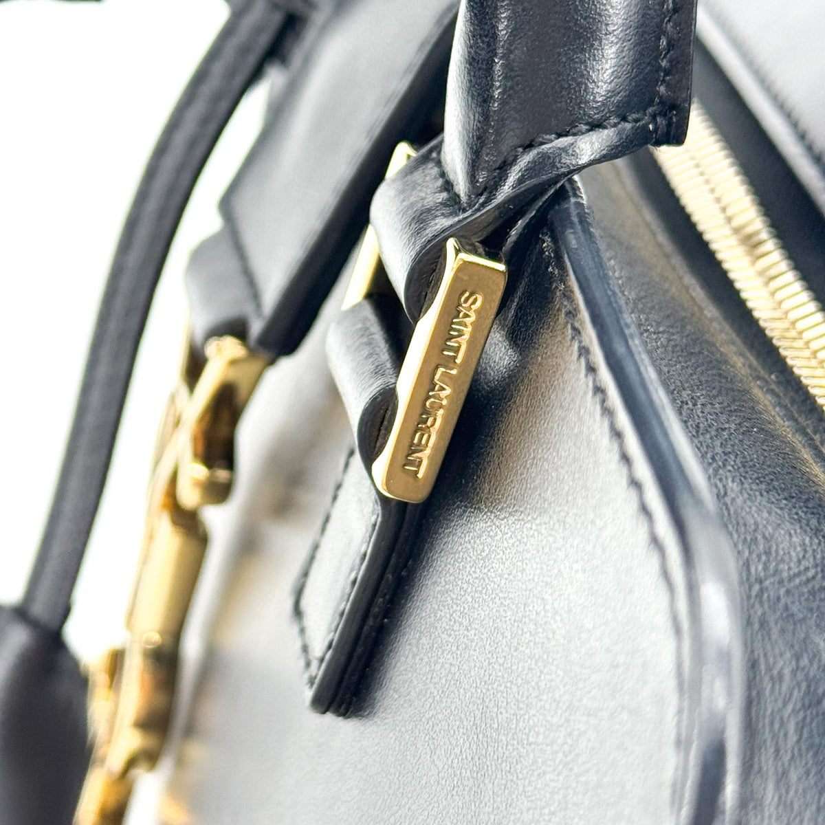 Saint Laurent Convertible Monogram Cabas Leather, Black, Leather, Tote Bag