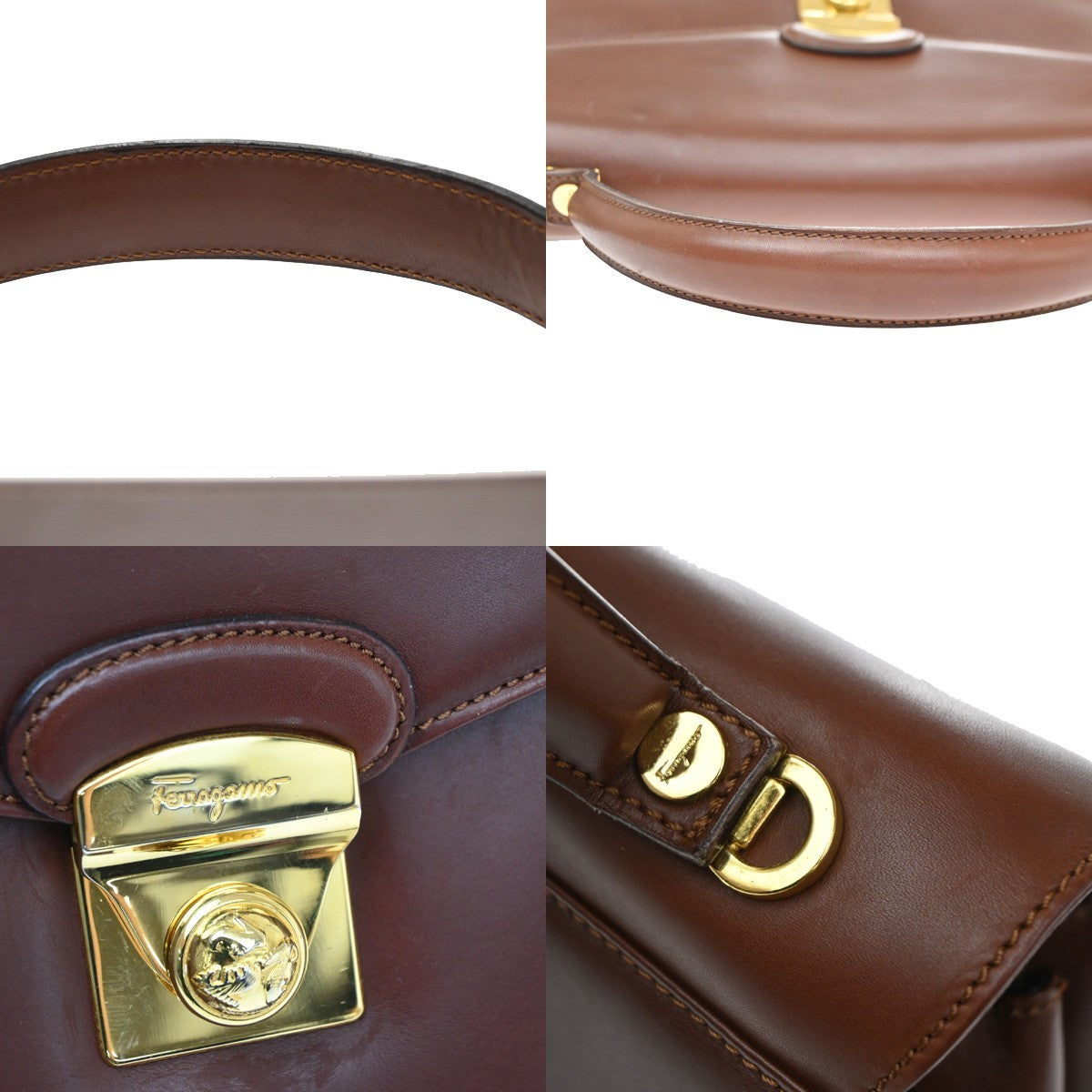 Salvatore Ferragamo Vintage Top handle Leather, Brown, Leather, Handbag