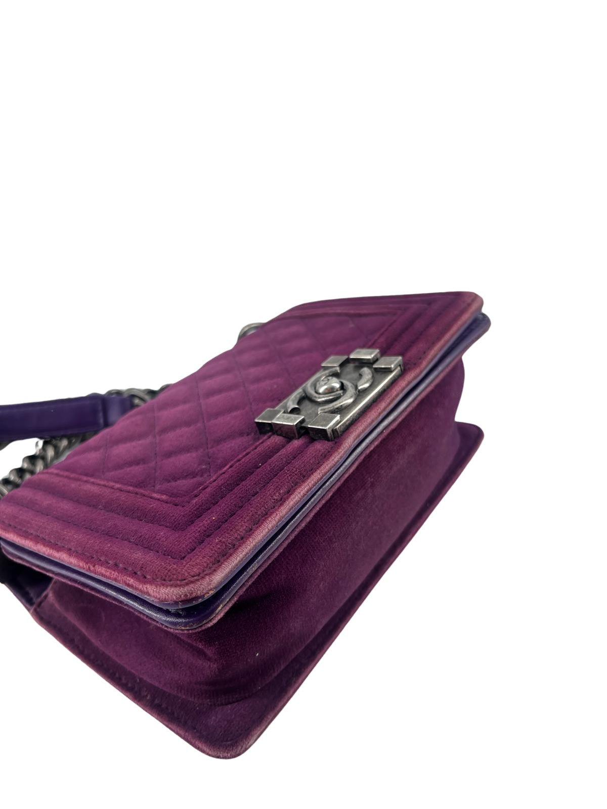 Chanel Boy Flap Bag Quilted Velvet, PURPLE, LEATHER, Shoulder bag