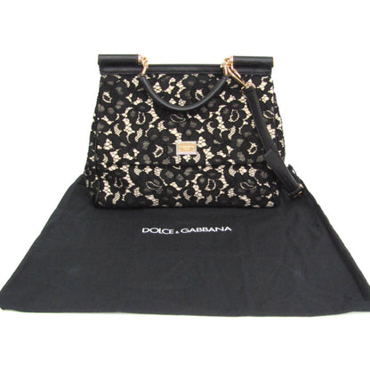 Dolce & Gabbana Miss Sicily Floral Lace, Black, Cotton, Handbag
