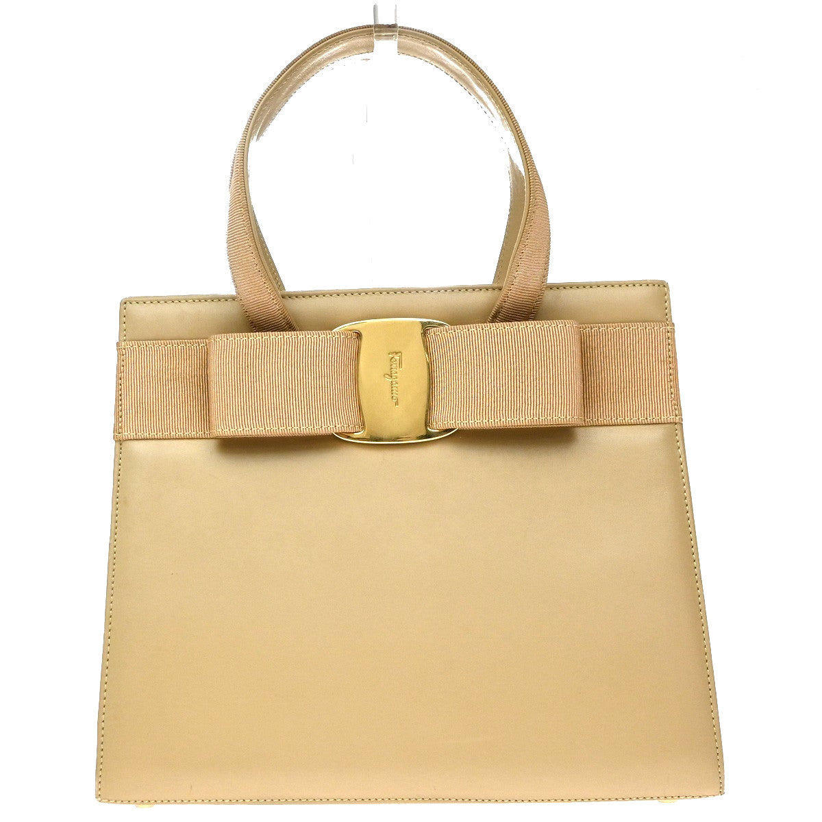 Salvatore Ferragamo Convertible Vara Bow Leather, Beige, Leather, Tote Bag