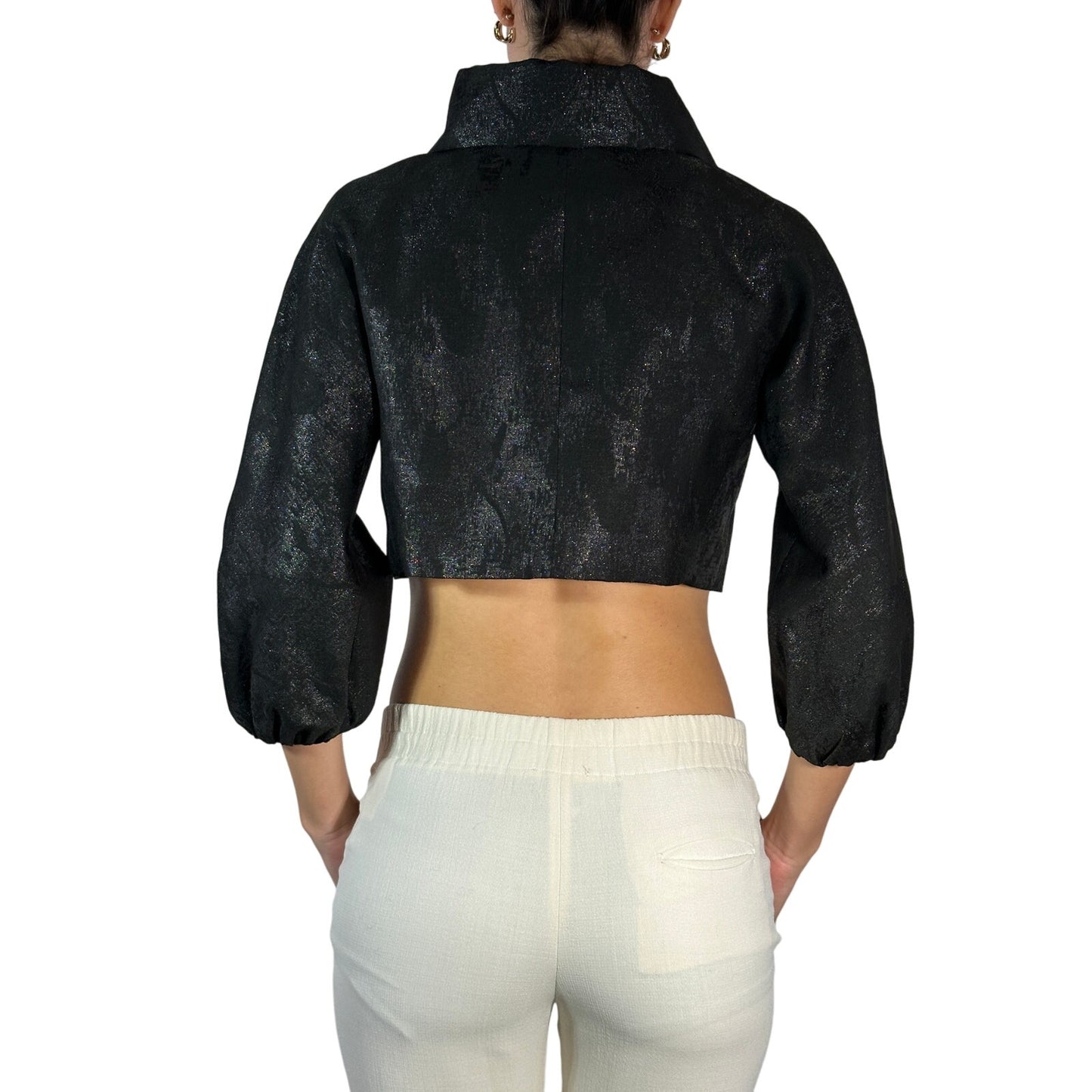HOSS Metallic Cropped Wrap Top