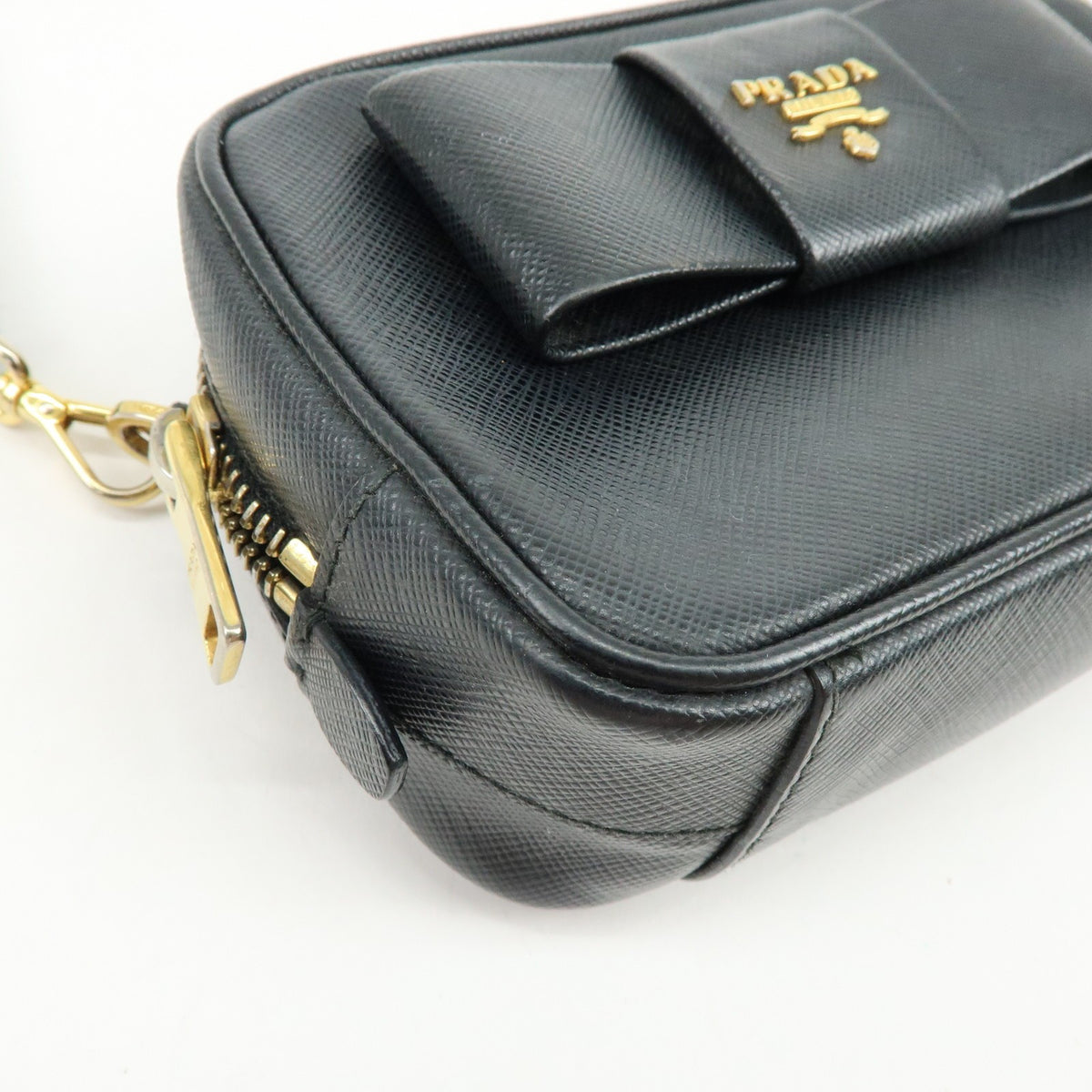 Prada Bow Camera Saffiano Leather, Black, Leather, Crossbody Bag