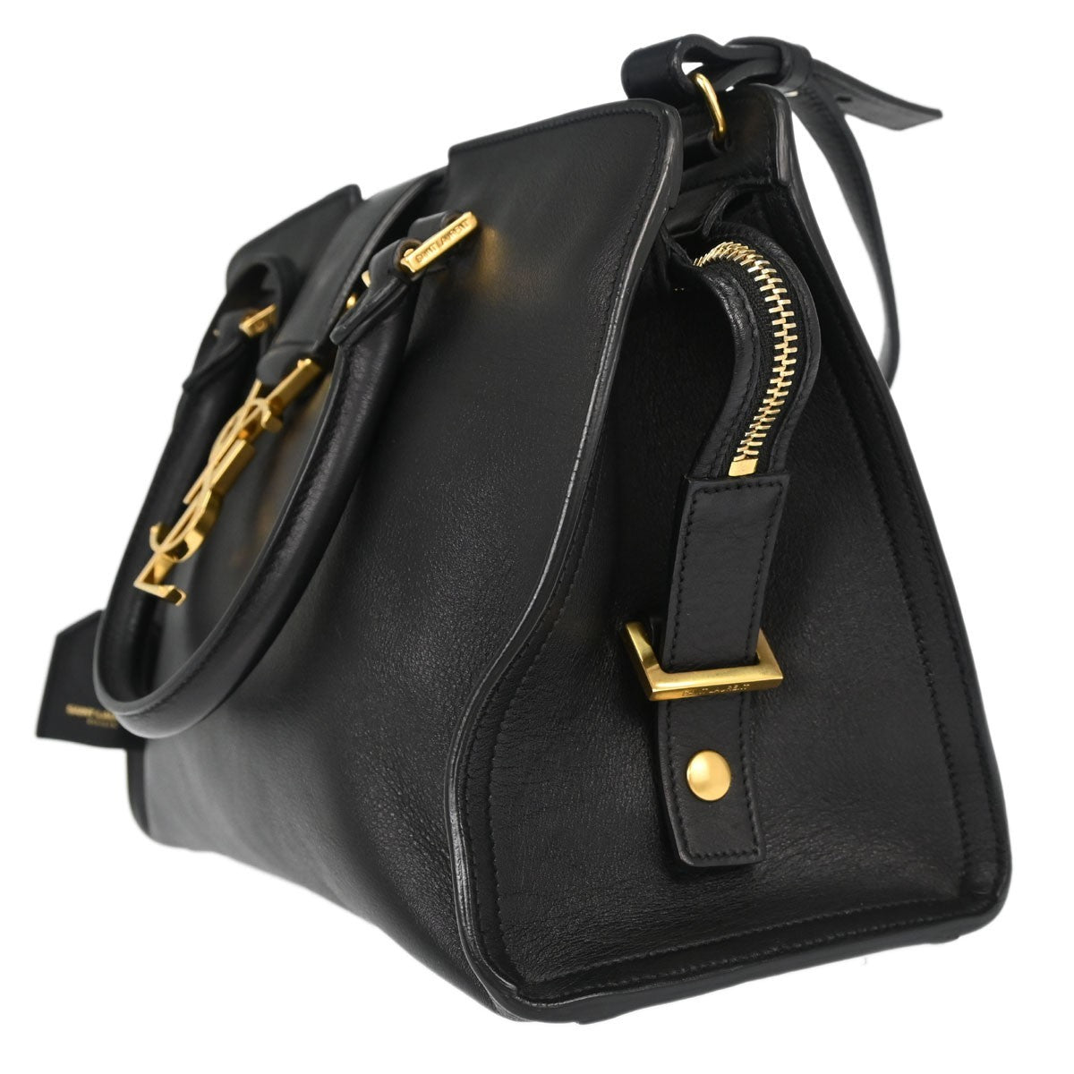 Saint Laurent Monogram Cabas Leather, Black, Calfskin, Tote Bag