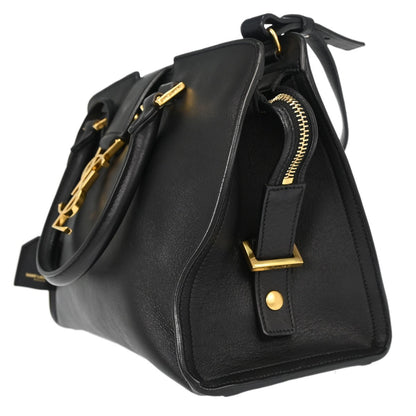 Saint Laurent Monogram Cabas Leather, Black, Calfskin, Tote Bag
