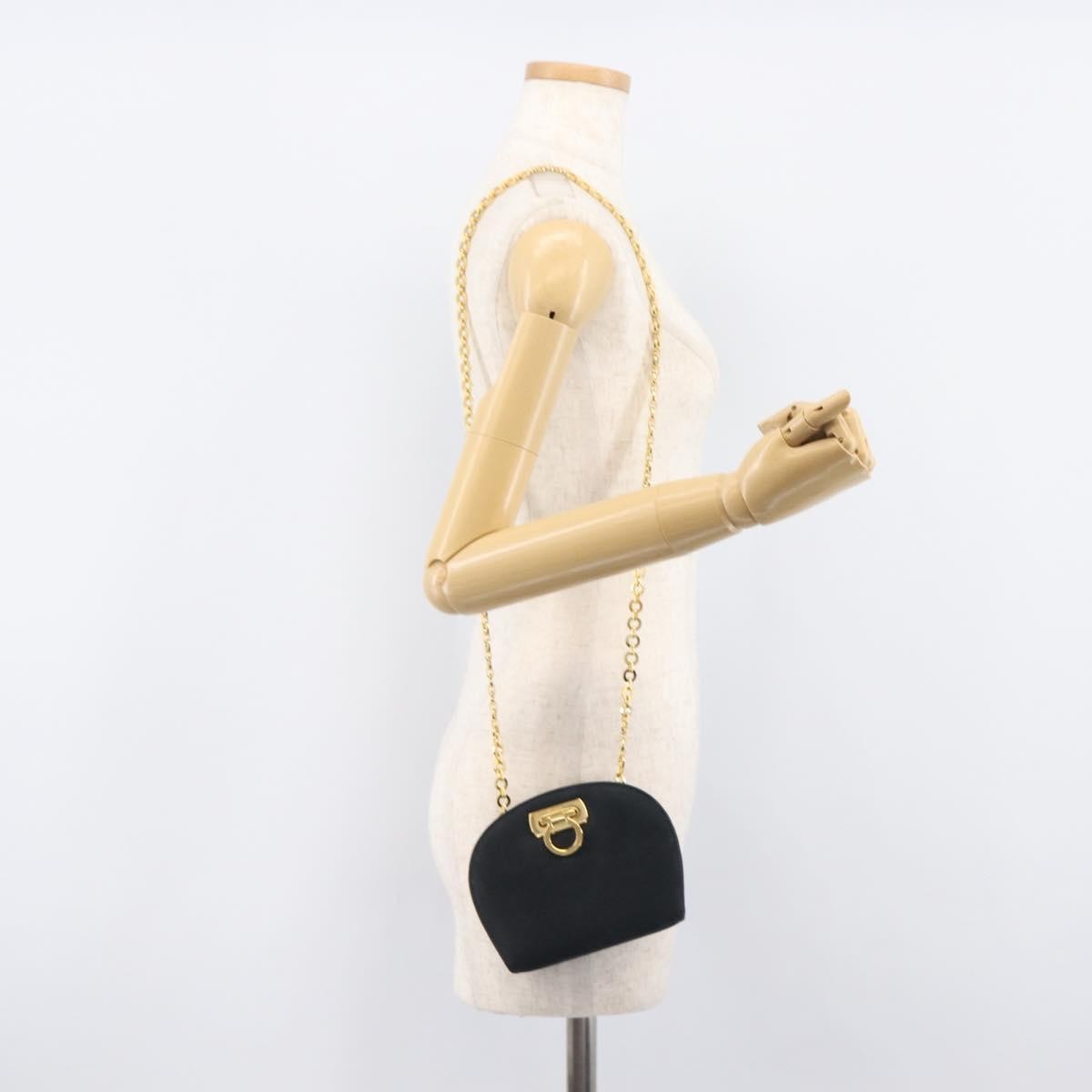 Salvatore Ferragamo Vintage Gancini Chain Suede, Black, Suede, Shoulder Bag