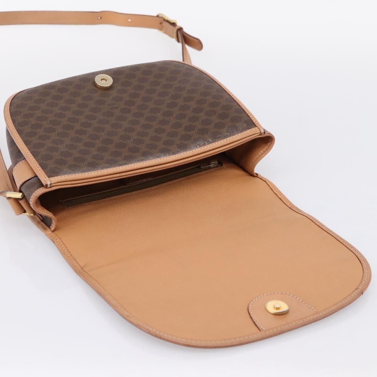 Celine Vintage Saddle Flap Macadam Coated Canvas, Brown, Canvas, Shoulder Bag
