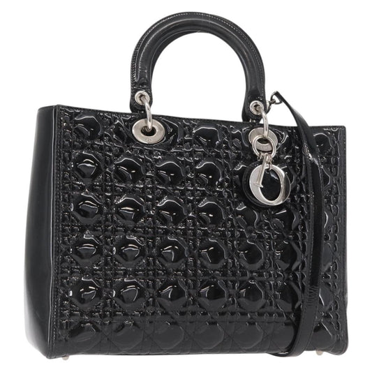 Christian Dior Lady Dior Cannage Stitch Patent, Black, Patent Leather, Handbag