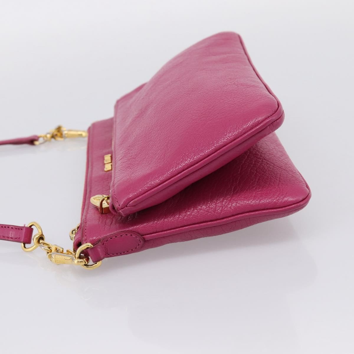 Miu Miu Madras Double Zip Leather, Pink, Leather, Crossbody Bag