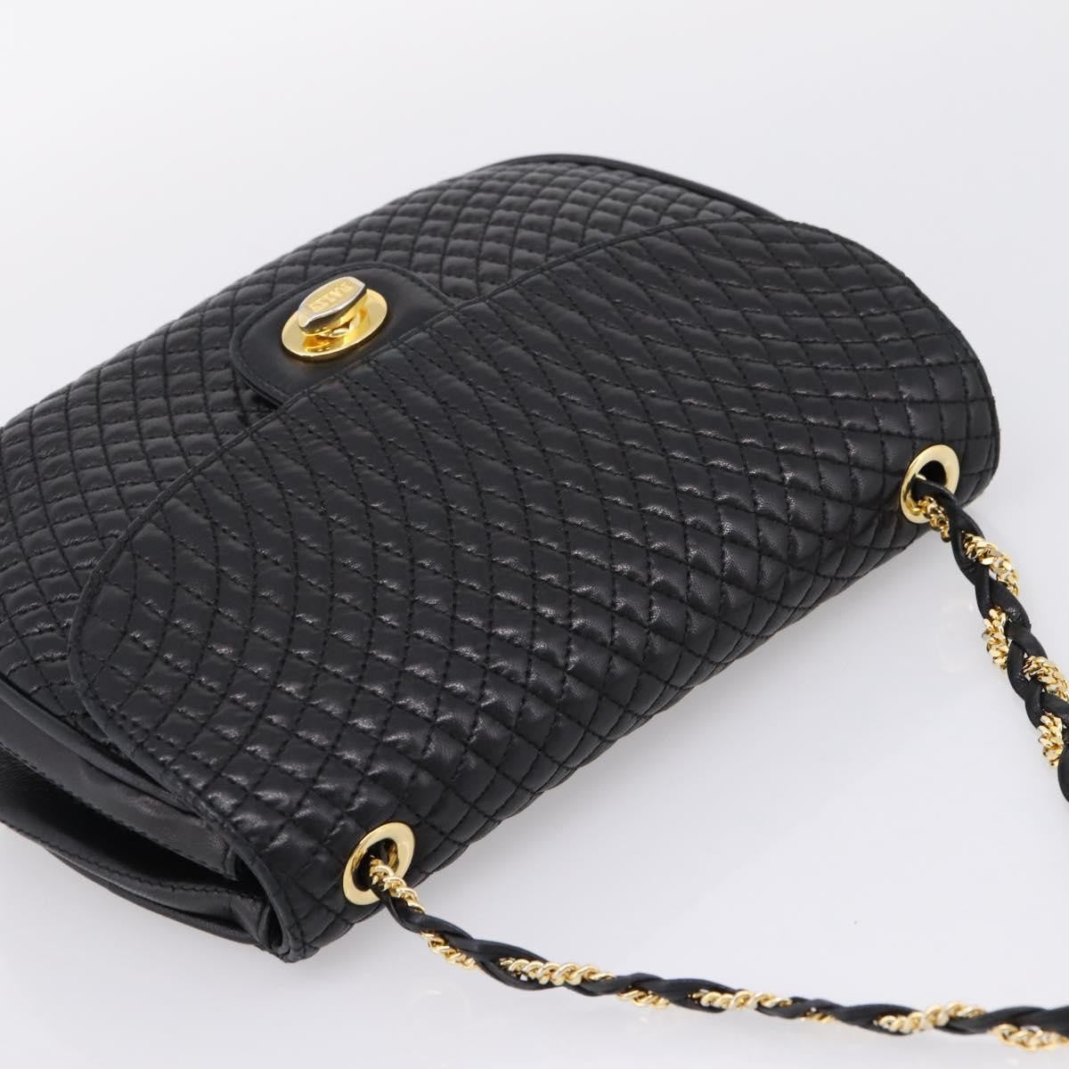 Bally Vintage Chain Quilted Leather, Black, Leather, Shoulder Bag