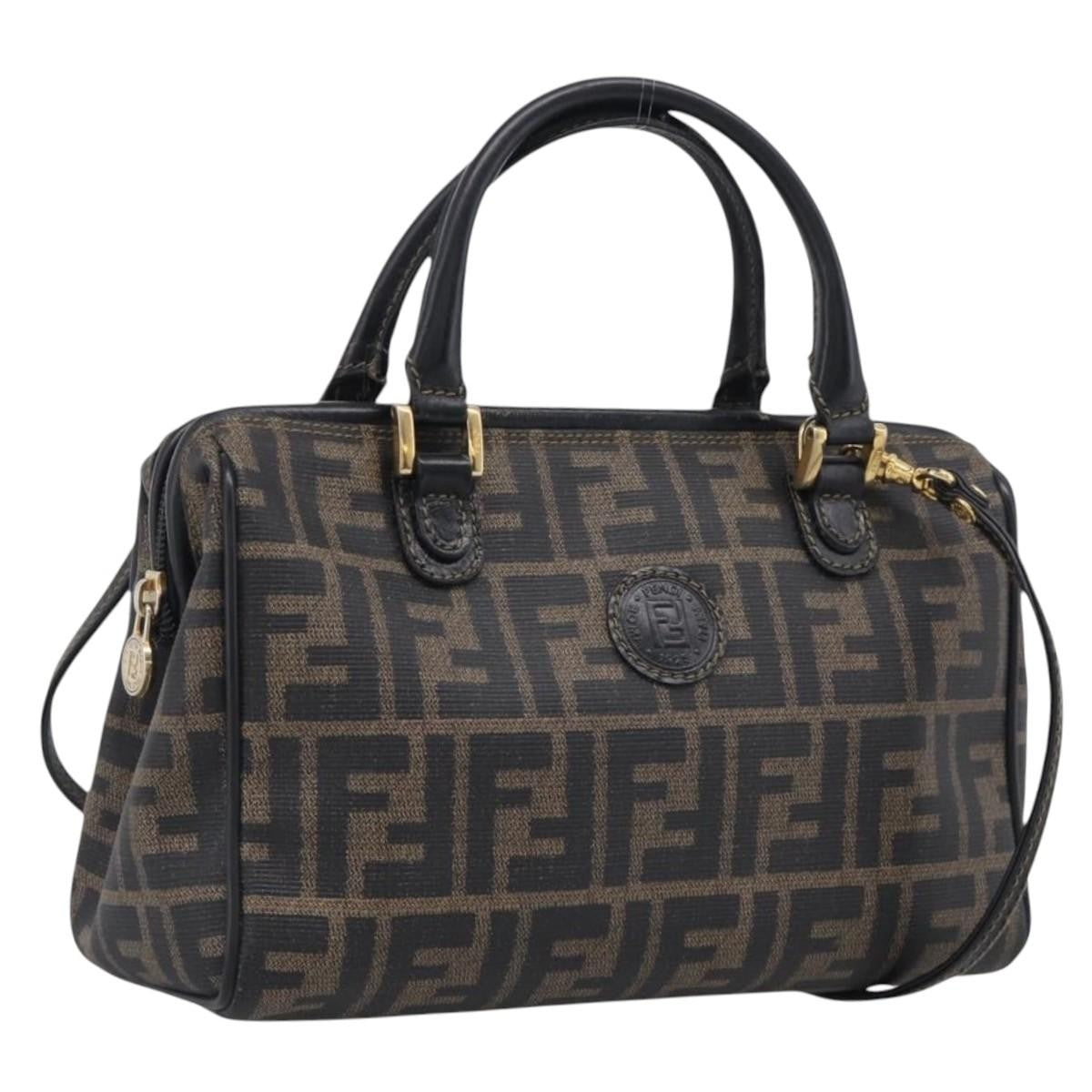 Fendi Convertible Boston Zucca Canvas, Brown, Canvas, Handbag