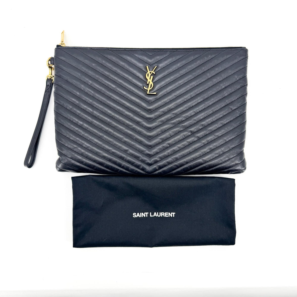 Saint Laurent Puffy Zip Patent, Black, Leather, Clutch