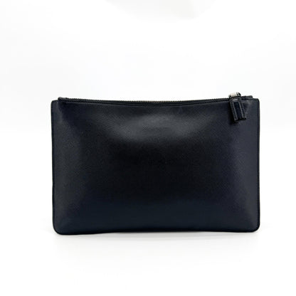Prada Wristlet Zip Clutch Vitello Daino, Black, Leather, Clutch