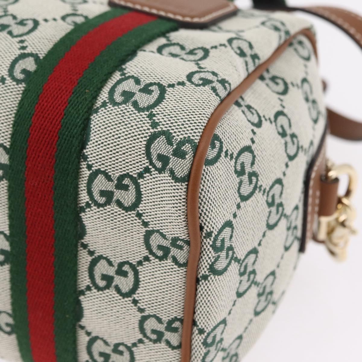 Gucci Web Boston GG Canvas, Green, Canvas, Handbag