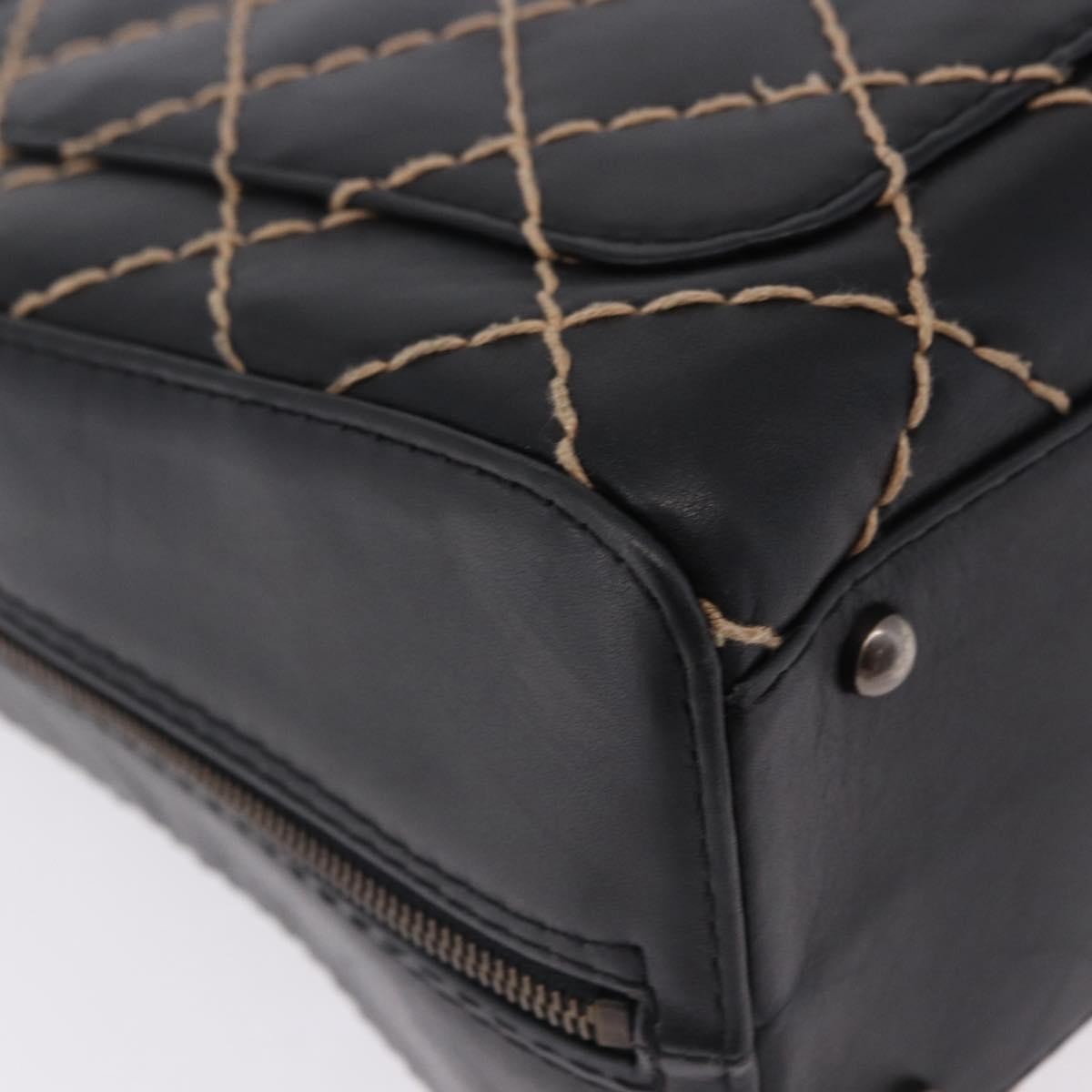 Chanel Surpique Zip Around Satchel Quilted Leather, Black, Leather, Handbag