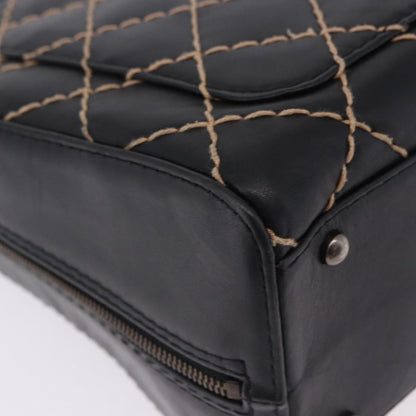 Chanel Surpique Zip Around Satchel Quilted Leather, Black, Leather, Handbag