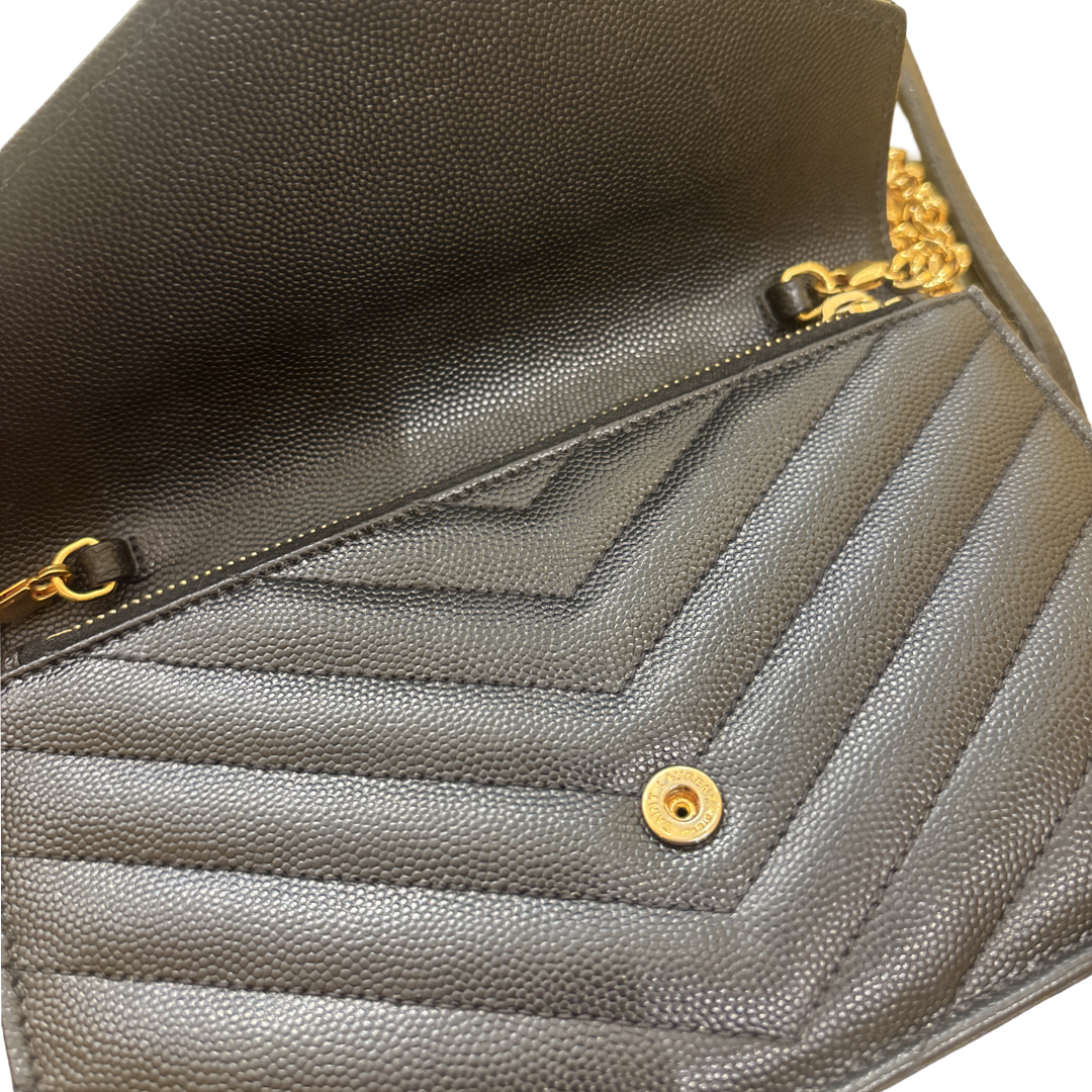 Saint Laurent Cassandre envelope Leather, Black, Leather, Crossbody Bag