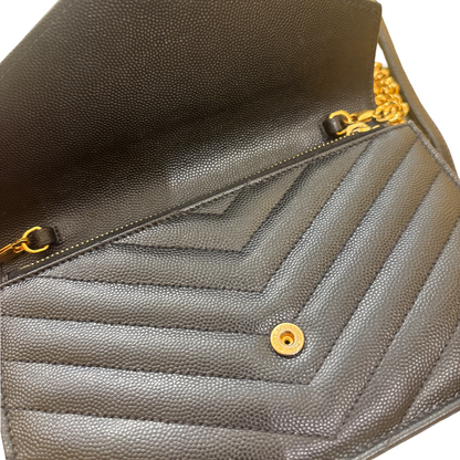 Saint Laurent Cassandre envelope Leather, Black, Leather, Crossbody Bag