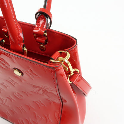 Louis Vuitton Montaigne Monogram Vernis, Red, Patent Leather, Handbag