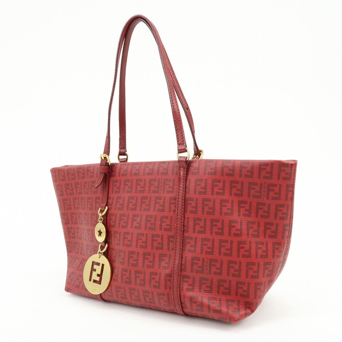 Fendi Superstar Zucchino Coated Canvas, Red, PVC, Tote Bag
