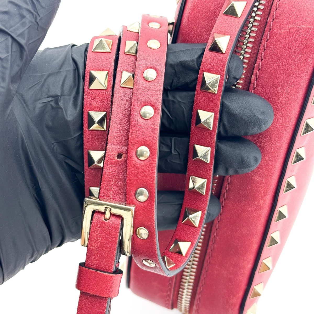 Valentino Garavani Rockstud Camera Leather, Red, Leather, Crossbody Bag