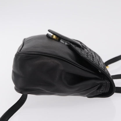Bottega Veneta Backpack Leather with Intrecciato, Black, Leather, Backpack