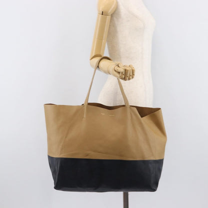 Celine Horizontal Bi-Cabas Leather, Beige, Leather, Tote Bag