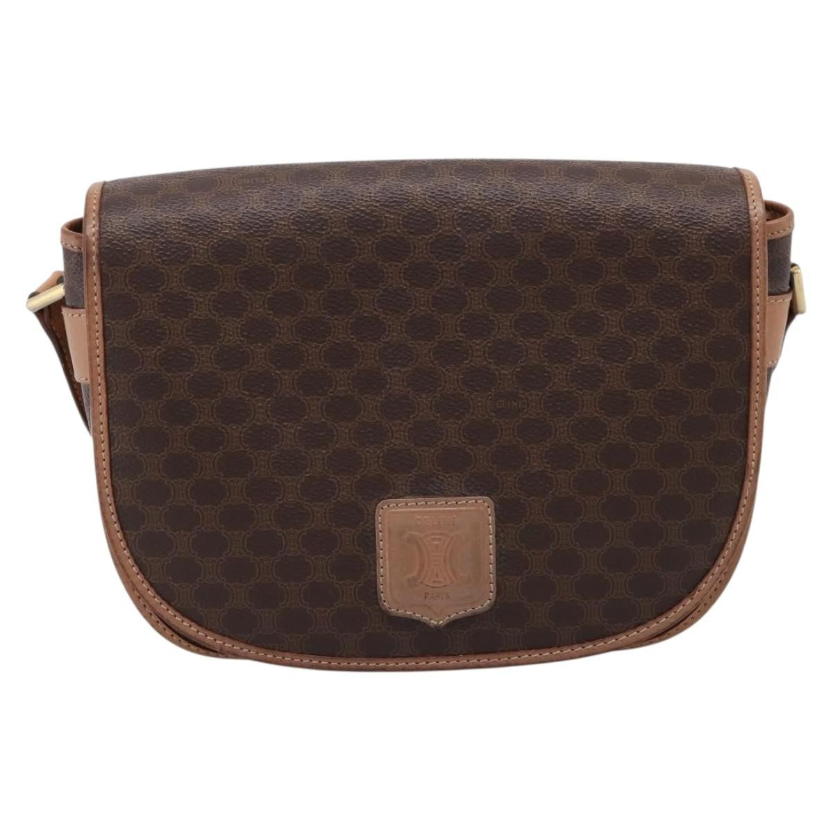 Celine Vintage Saddle Flap Macadam Coated Canvas, Brown, Canvas, Shoulder Bag