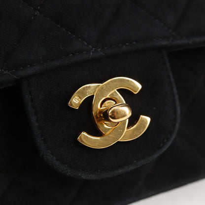 Chanel Vintage Classic Double Flap Bag Quilted Suede, BLACK, SUEDE, Handbag